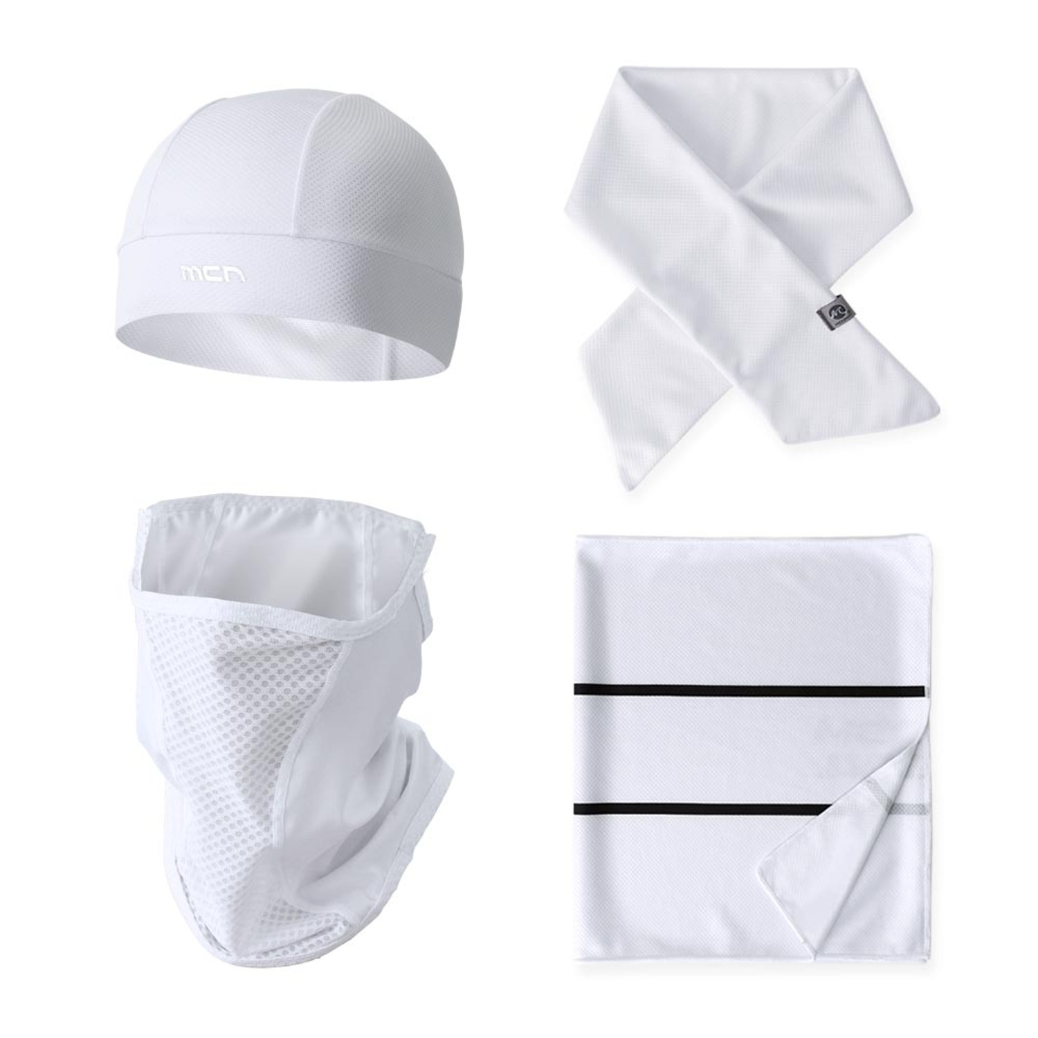 [SKULL CAP(Cool Effect) WHITE + COOL SCARF + COOL TOWEL-MONO WHITE + SR1-WHITE] 쿨 이펙트 화이트 4종세트